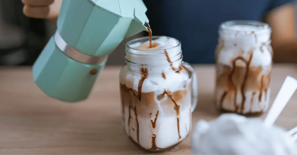 iced mocha being made with a moka pot