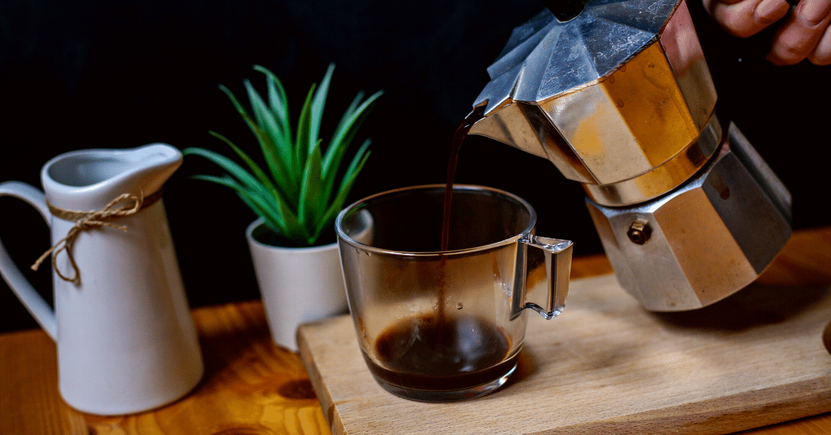 pouring coffee from moka pot