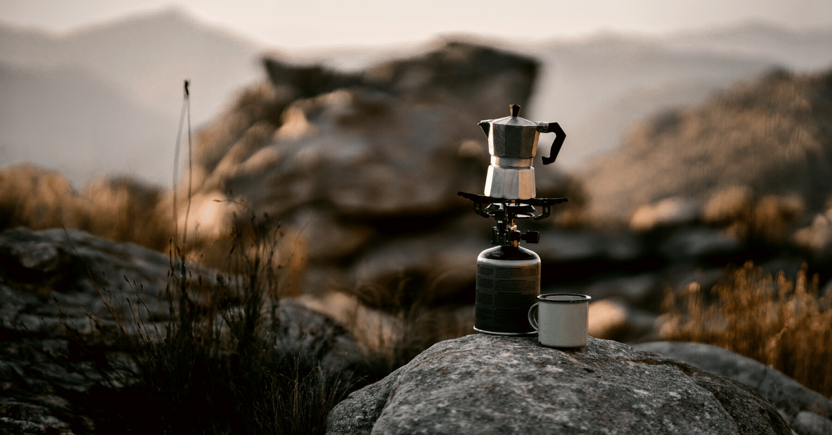 moka pot on a rock