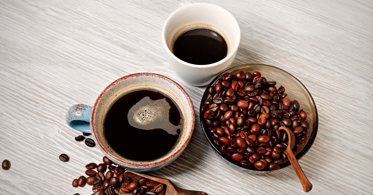 coffee cups and coffee beans