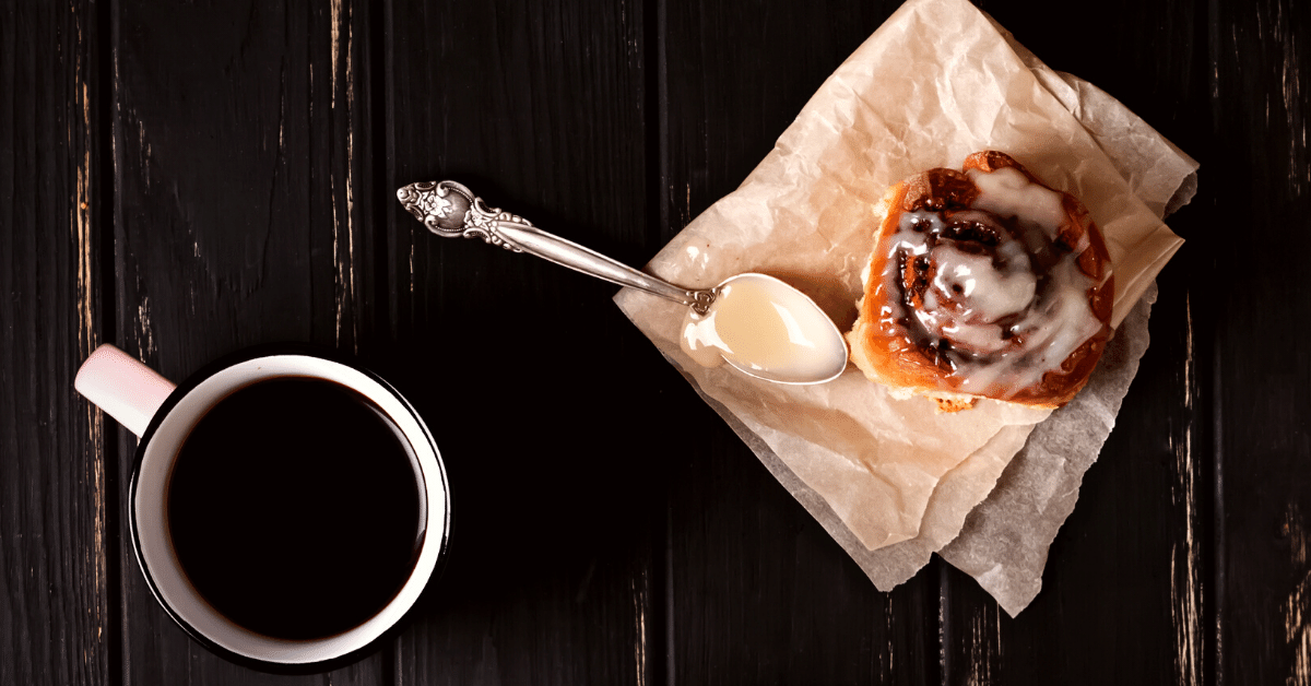 cinnamon bun and coffee