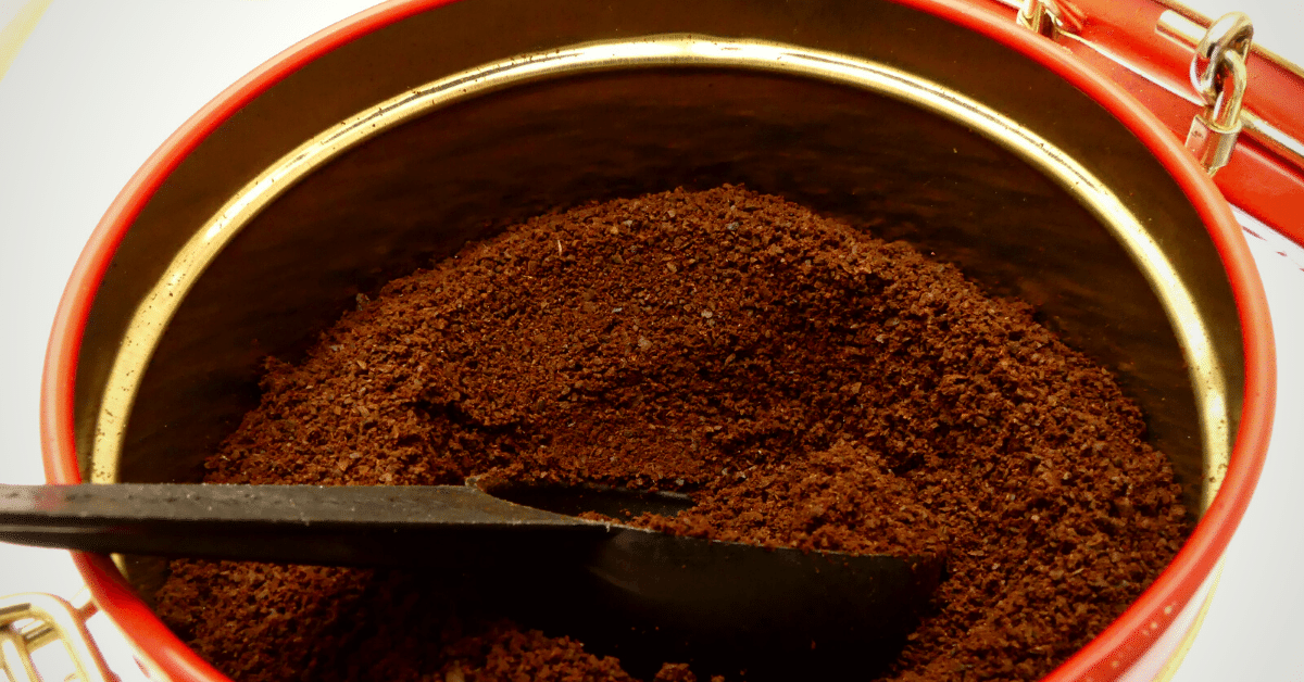 ground coffee in red container